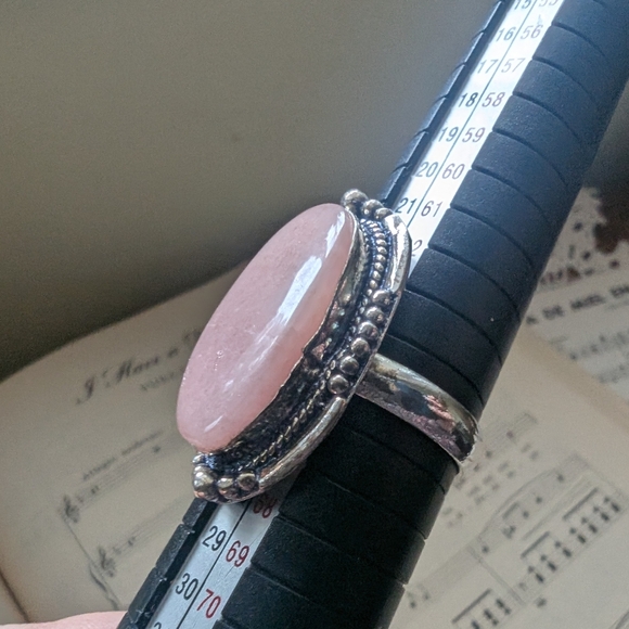 Pink Stone Silvertone Ring Adjustable - Picture 2 of 7